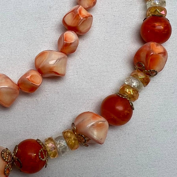 Vintage 1950's 2 Strand Necklace & Clip On Earring Set Beads & Faux Pearls - Picture 4 of 8